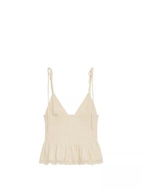 Zara Cream Smocked Peplum Tie-Shoulder Tank Top